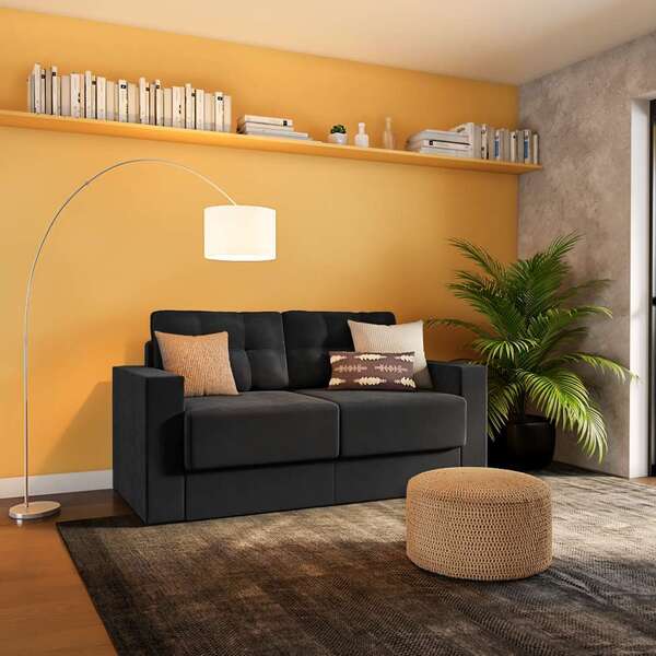 Sofá 3 Lugares Retrátil Munique Suede Preto 180 Cm