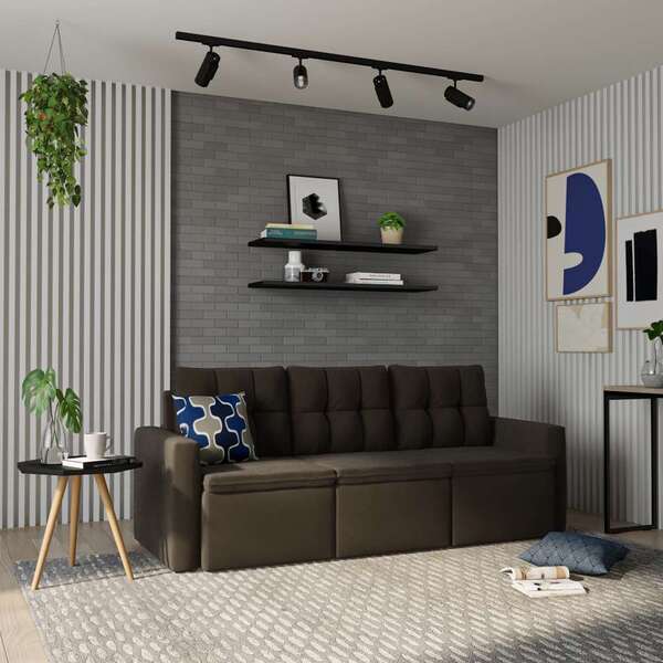 Sofá 3 Lugares Retrátil Nakuru Suede Marrom 210 Cm
