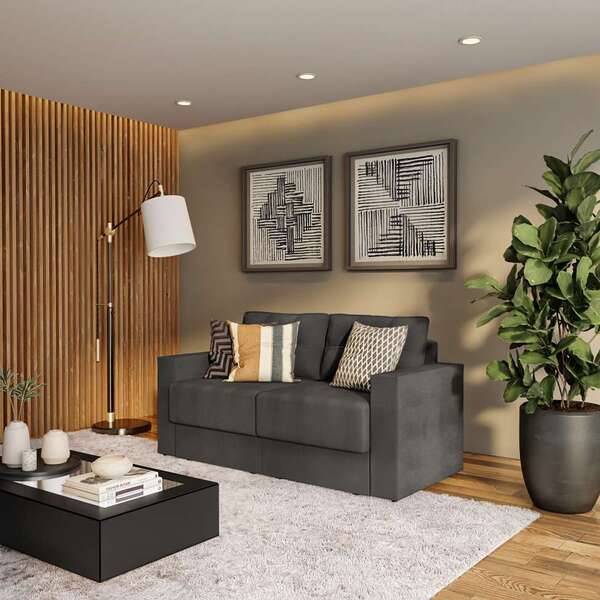 Sofá 3 Lugares Retrátil Nuremberga Suede Grafite 180 Cm