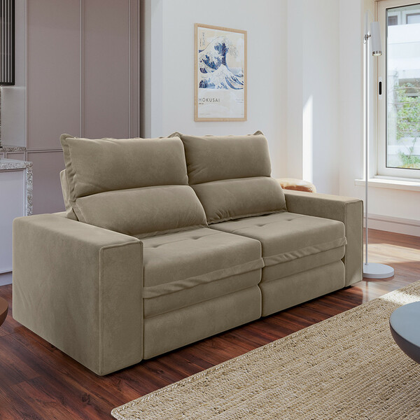 Sofá 3 Lugares Retrátil Reclinável 180cm Suede Buzios Flash E
