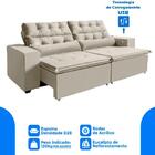 Sofá 3 Lugares Retrátil Reclinável 2,12m 3 Portas Usb Bege