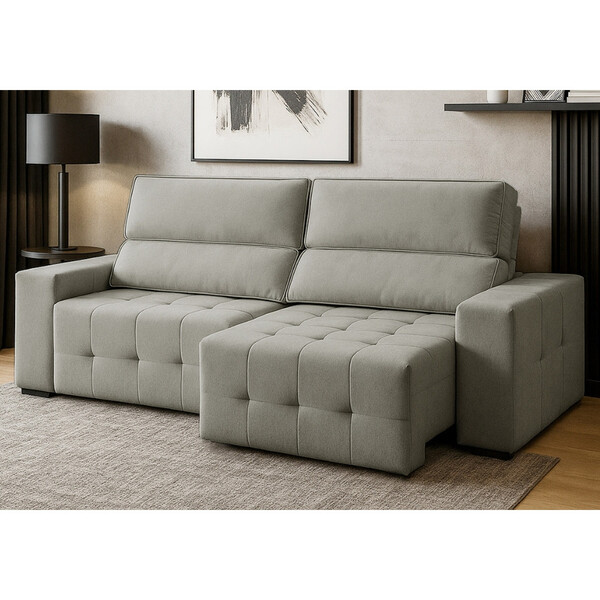 Sofá 3 Lugares Retrátil Reclinável 210cm Linho Village Fergui