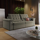 Sofá 3 Lugares Retrátil Reclinável Com Usb Veludo 200cm Khali