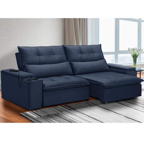 Sofá 3 Lugares Retrátil Reclinável Com Usb Veludo 210cm Muniq