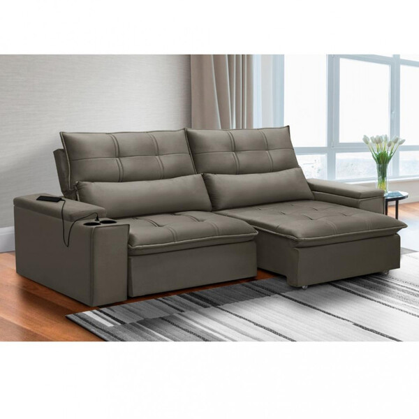 Sofá 3 Lugares Retrátil Reclinável Com Usb Veludo 210cm Muniq