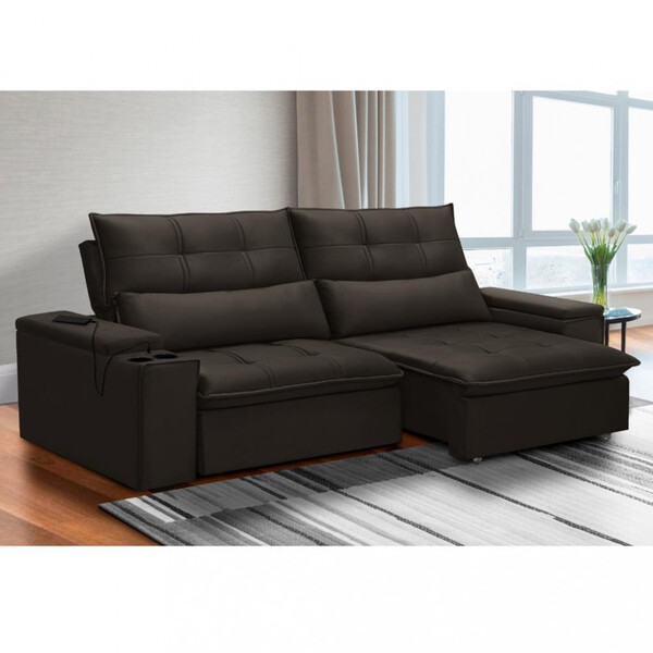 Sofá 3 Lugares Retrátil Reclinável Com Usb Veludo 210cm Muniq