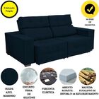 Sofá 3 Lugares Retrátil Reclinável Suede Azul Marinho Antonel