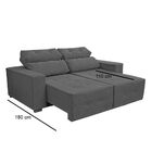 Sofá 3 Lugares Retrátil Reclinável Suede Cinza Antonela 210 Cm