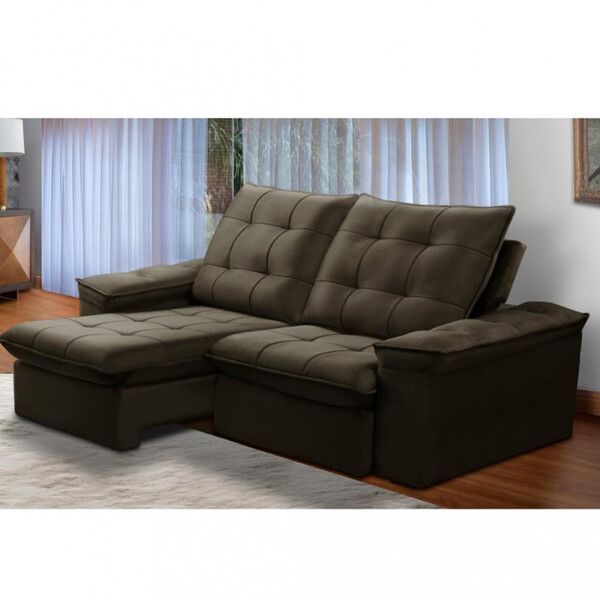 Sofá 3 Lugares Retrátil Reclinável Veludo 210cm Batam Ferguile