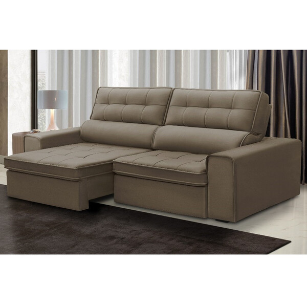 Sofá 3 Lugares Retrátil Reclinável Veludo 210cm Ravena Fergui