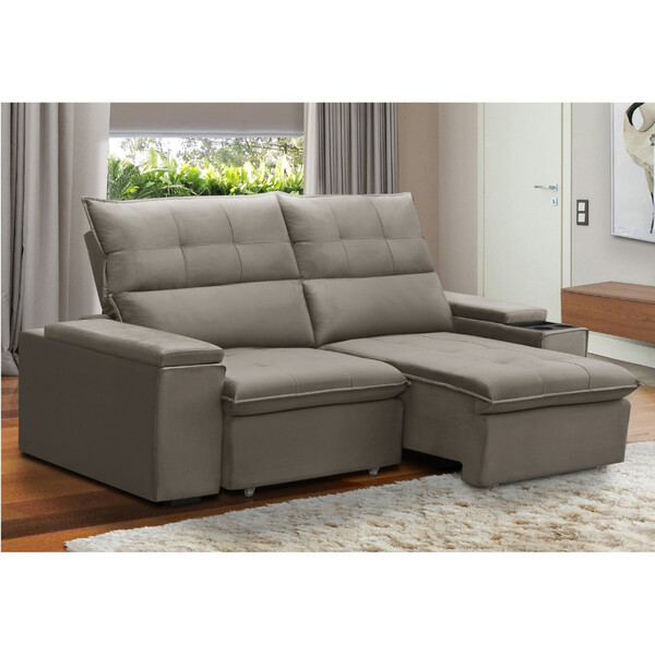 Sofá 3 Lugares Retrátil Reclinável Veludo 230cm Parma Ferguile