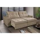 Sofá 3 Lugares Retrátil Sapucaí Veludo Bege 190 Cm