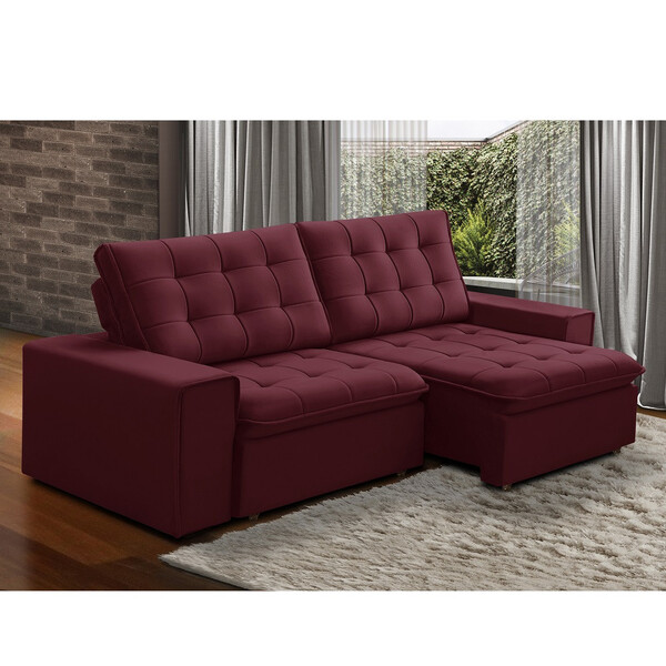 Sofá 3 Lugares Retrátil Veludo 230cm Catar Ferguile