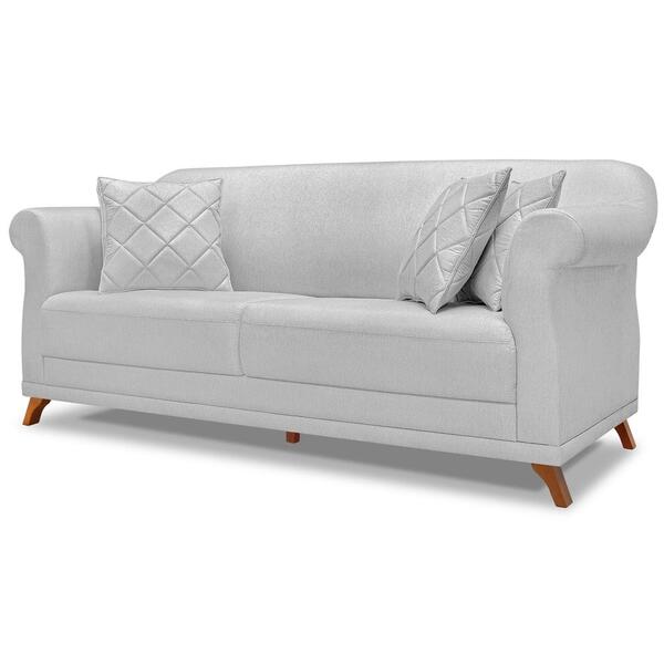 Sofa 3 Lugares Retro Polo 200cm Com Almofada Linho Ezz