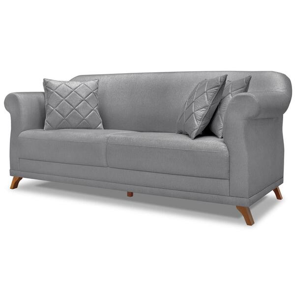 Sofa 3 Lugares Retro Polo 200cm Com Almofada Linho Ezz