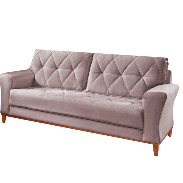 Sofá 3 Lugares Rosé Em Veludo 2,04m Deniot