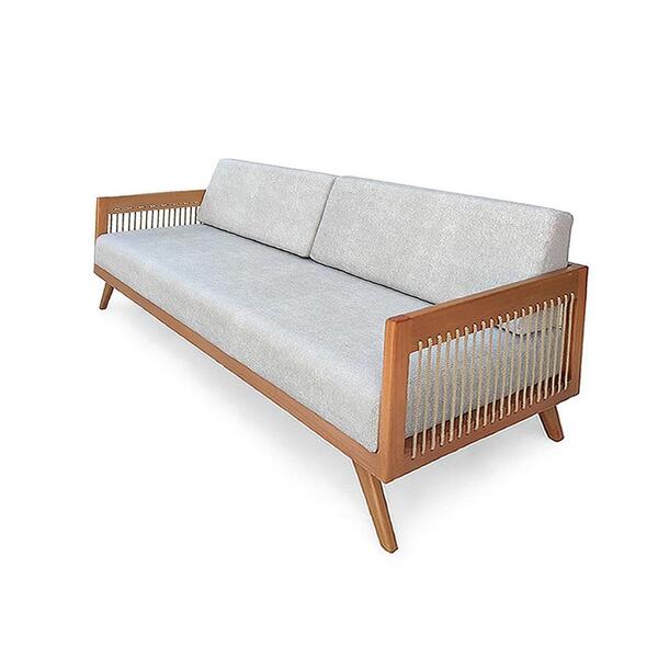 Sofá 3 Lugares Saibi Ozki 200cm Poliéster Cinza Madeira Eucal