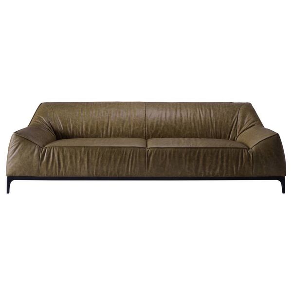 Sofá 3 Lugares Sala De Estar 210 Cm Pés Madeira Bissau Couro