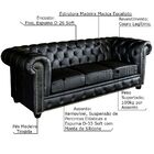 Sofá 3 Lugares Sala De Estar 235cm Chesterfield Pés Madeira C