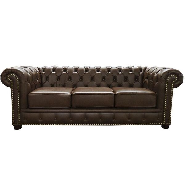 Sofá 3 Lugares Sala De Estar 235cm Chesterfield Pés Madeira C