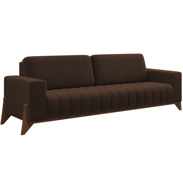 Sofá 3 Lugares Sala De Estar Base Madeira 232cm Verônica Velu