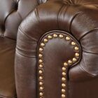 Sofá 3 Lugares Sala De Estar Chesterfield Pés Madeira Couro T