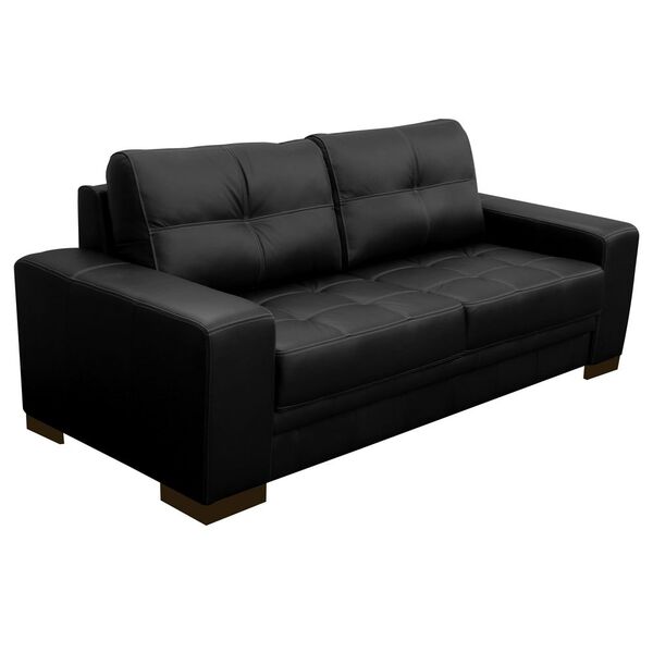 Sofá 3 Lugares Sala De Estar Milano 210cm Couro Preto G58 - G
