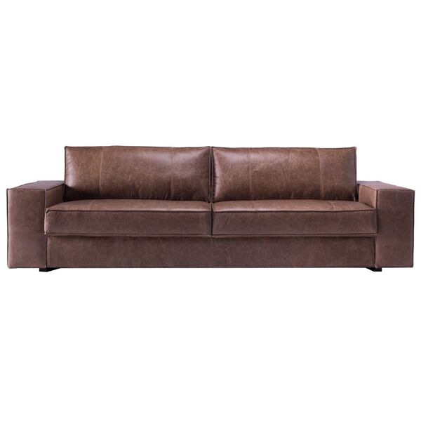 Sofá 3 Lugares Sala De Estar Pés Madeira 228cm Minsque Couro