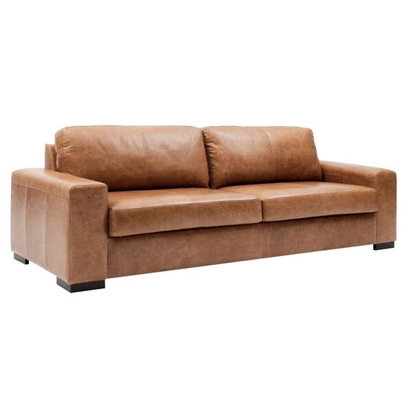 Sofá 3 Lugares Sala De Estar Pés Madeira Aisla 210 Cm Couro C