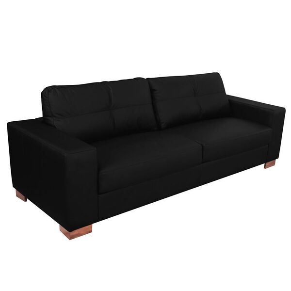 Sofá 3 Lugares Sala De Estar Pés Madeira Kenny 210 Cm Couro P