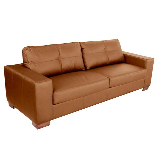 Sofá 3 Lugares Sala De Estar Pés Madeira Kenny 240 Cm Couro C