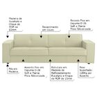 Sofá 3 Lugares Sala De Estar Pés Madeira Laus 242 Cm Couro Of