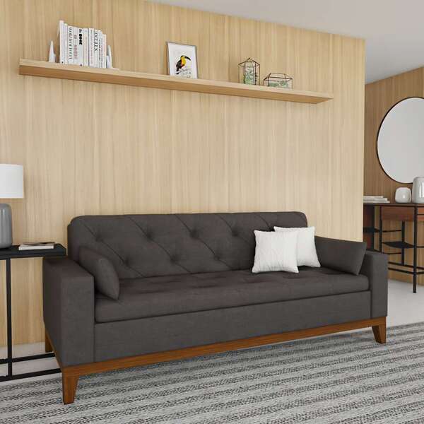 Sofá 3 Lugares Sparks Suede Cinza