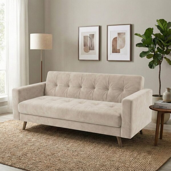 Sofá 3 Lugares Suede 175cm Escritório E Recepção Vitrola Bege