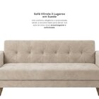 Sofá 3 Lugares Suede 175cm Escritório E Recepção Vitrola Bege