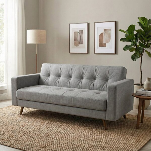 Sofá 3 Lugares Suede Escritório E Recepção Vitrola Cinza