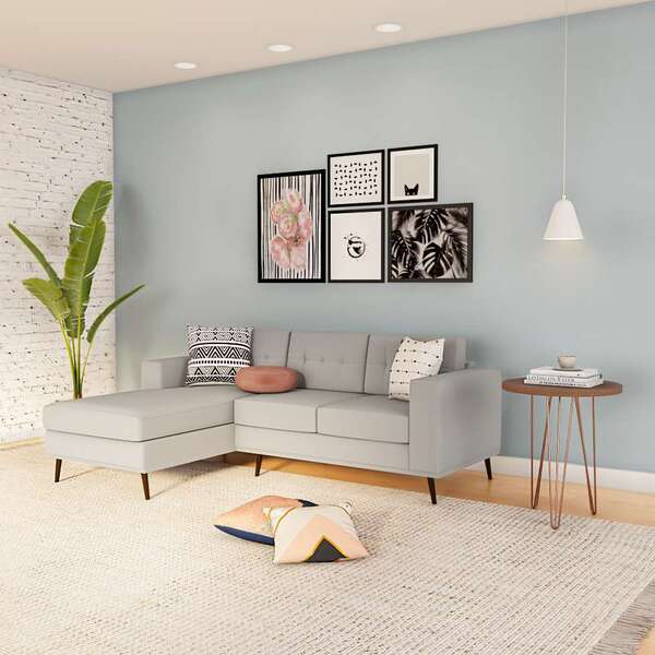 Sofá 3 Lugares Surprised Com Chaise Esquerdo Pé Palito Linho