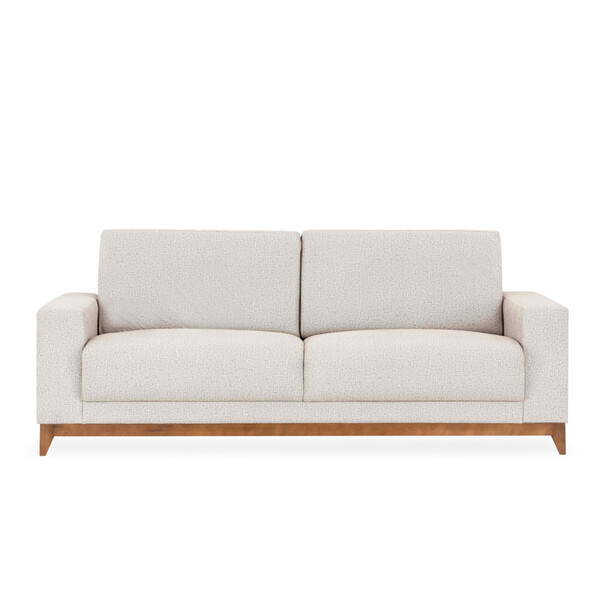 Sofá 3 Lugares Téo Com 1,95m Em Linho E Pés De Madeira - Cinz