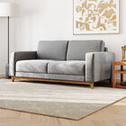 Sofá 3 Lugares Téo Com 1,95m Em Linho E Pés De Madeira - Cinz