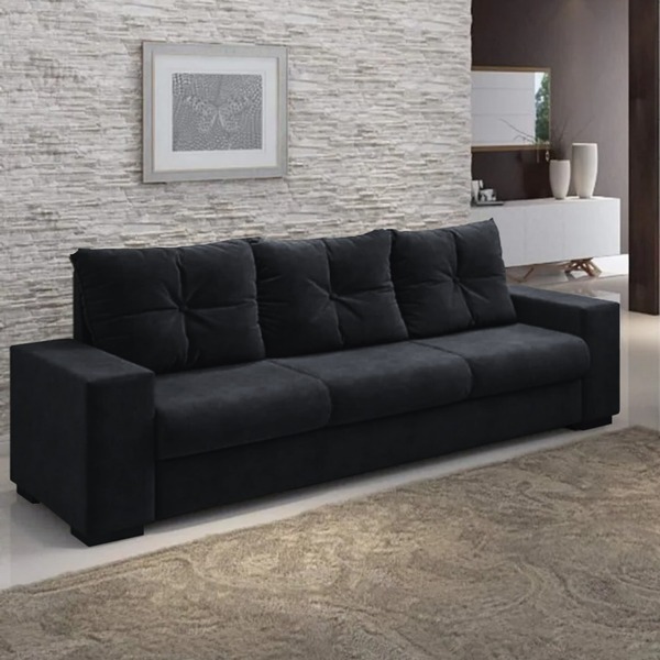 Sofá 3 Lugares Toronto Suede Preto 1.90mts