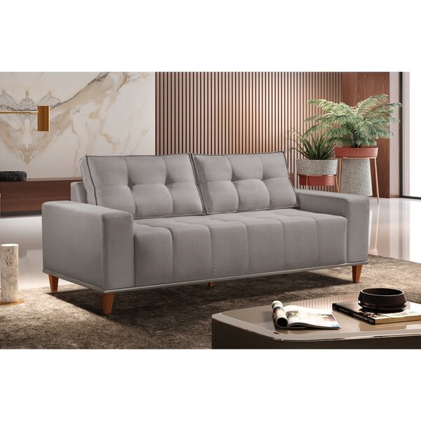 Sofá 3 Lugares Veludo 190cm Com Molas Beny Bege Marfim