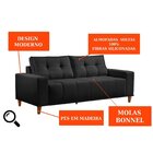 Sofá 3 Lugares Veludo 190cm Com Molas Beny Preto