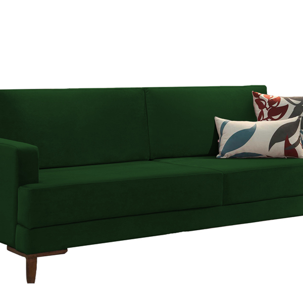Sofá 3 Lugares Verde Em Veludo 2,03m Lírio