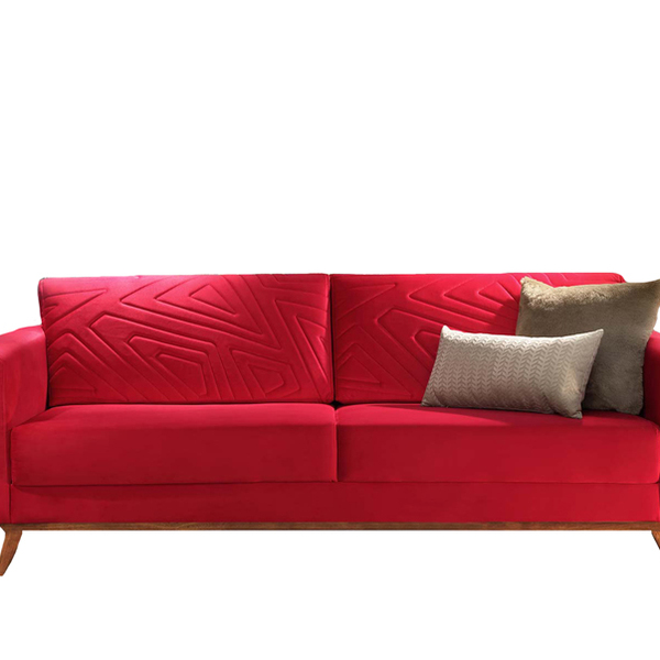 Sofá 3 Lugares Vermelho Em Veludo 2,14m Amarílis