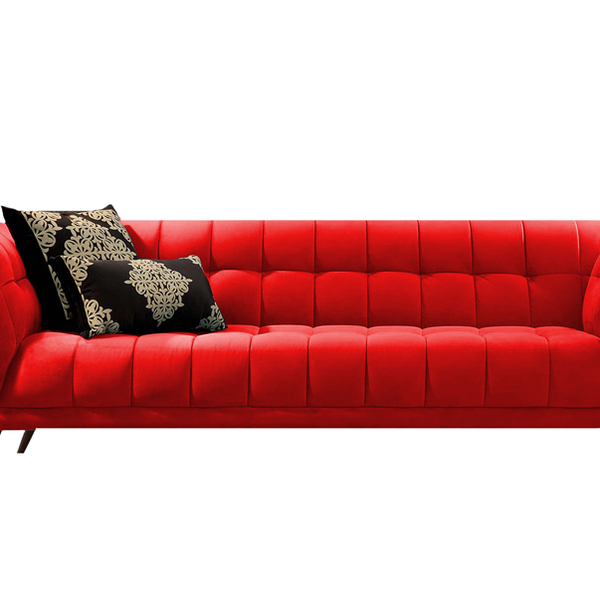 Sofá 3 Lugares Vermelho Em Veludo 2,27m Hortênsia