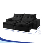 Sofá 3lugares Retrátil E Reclinável 2,10m Máximo Suede Preto