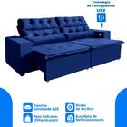 Sofá 4 Lugares 2,52m Azul Retrátil Reclinável 3 Portas Usb
