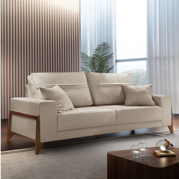 Sofá 4 Lugares 240cm Com Almofadas Milão   Linho/bege