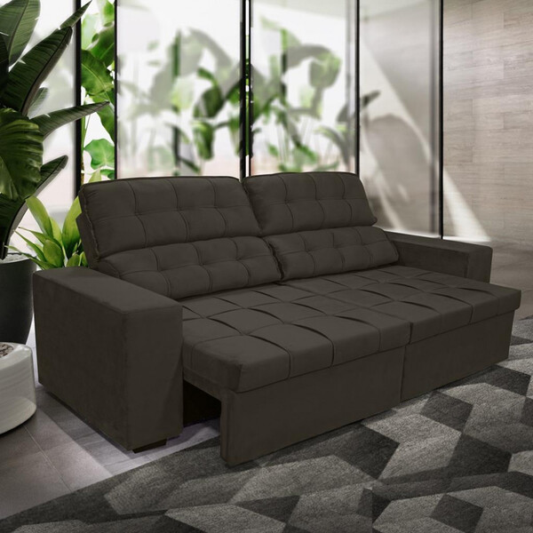 Sofá 4 Lugares 250cm Bipartido Retrátil Reclinável Veludo Ser