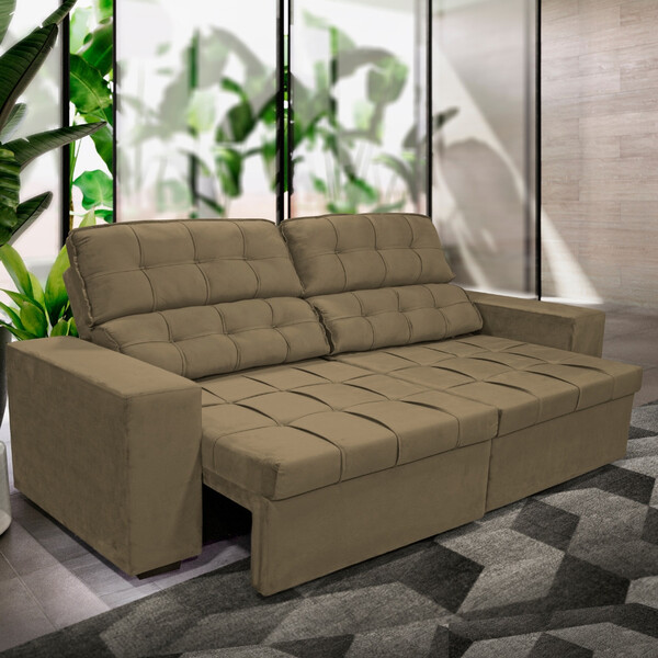 Sofá 4 Lugares 250cm Bipartido Retrátil Reclinável Veludo Ser